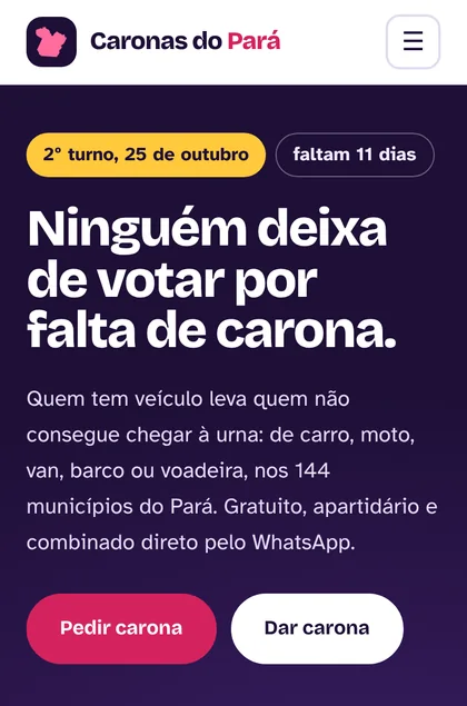 Site Caronas do Pará no celular